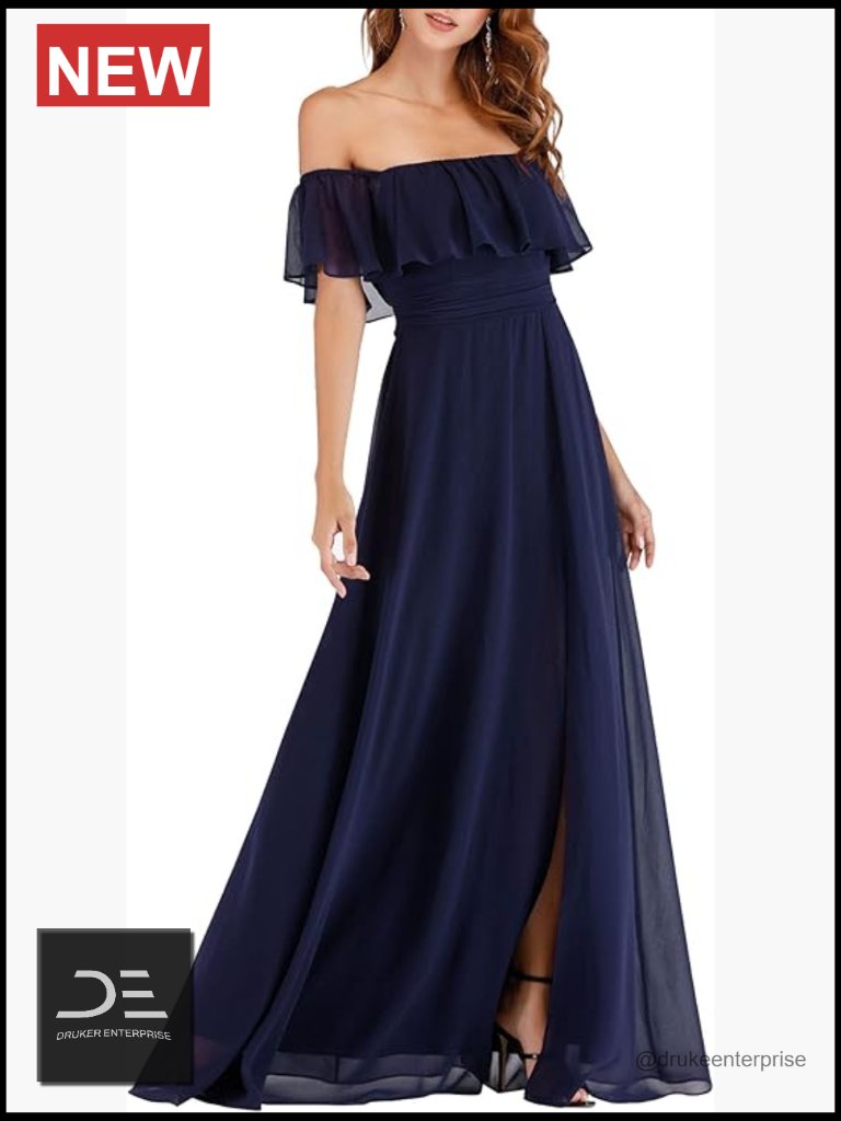 Off The Shoulder Flowy Chiffon Maxi Dress Side Split Wedding Guest